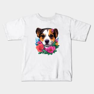 Dog With Flowers Kids T-Shirt